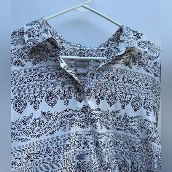 Chico’s Paisley Eyelet Black White Floral Embroidered Scalloped Shirt 3 US XL - Picture 5 of 16